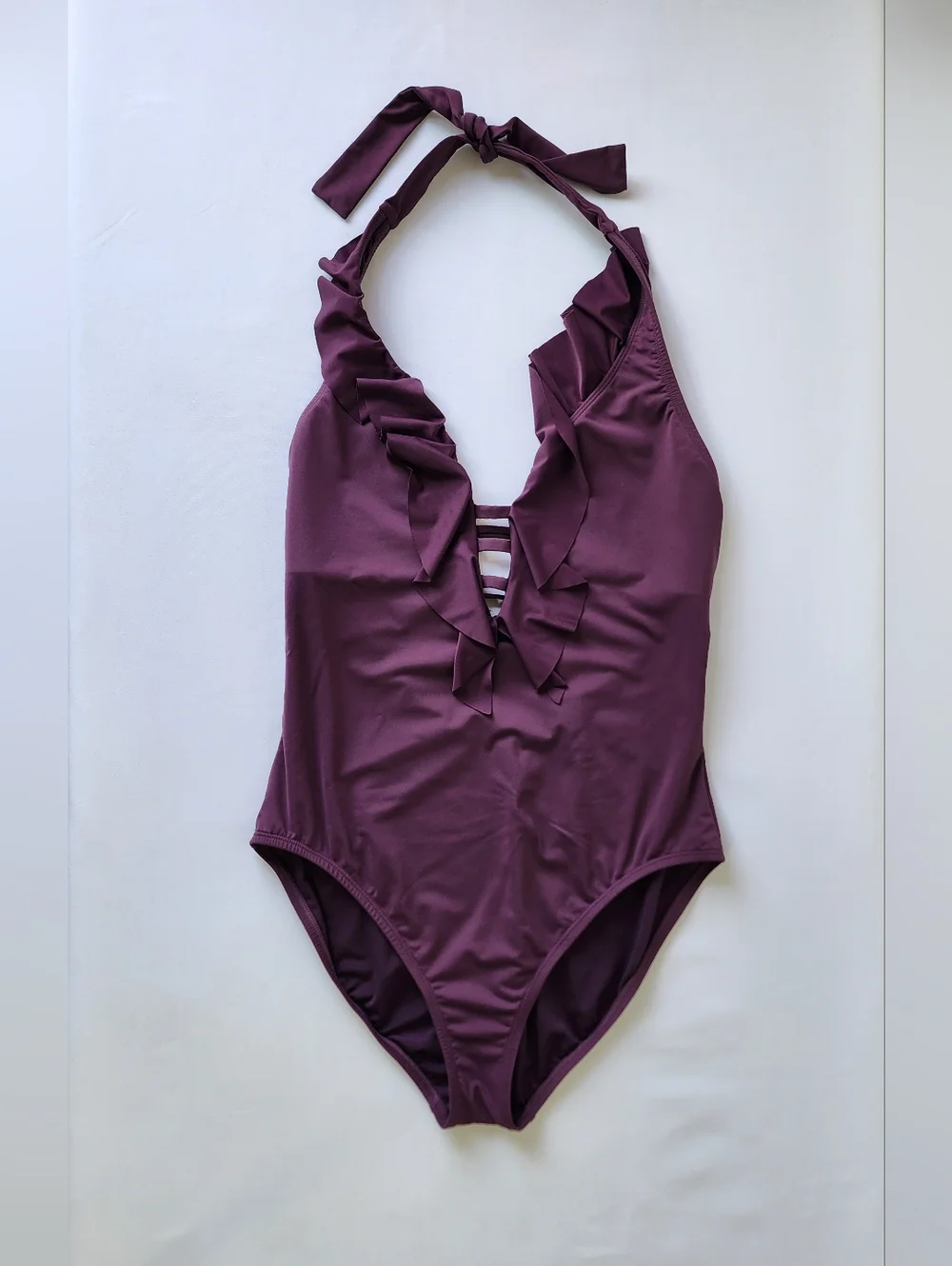 Bleu Rod Beattie Purple Ruffle Halter Swimsuit